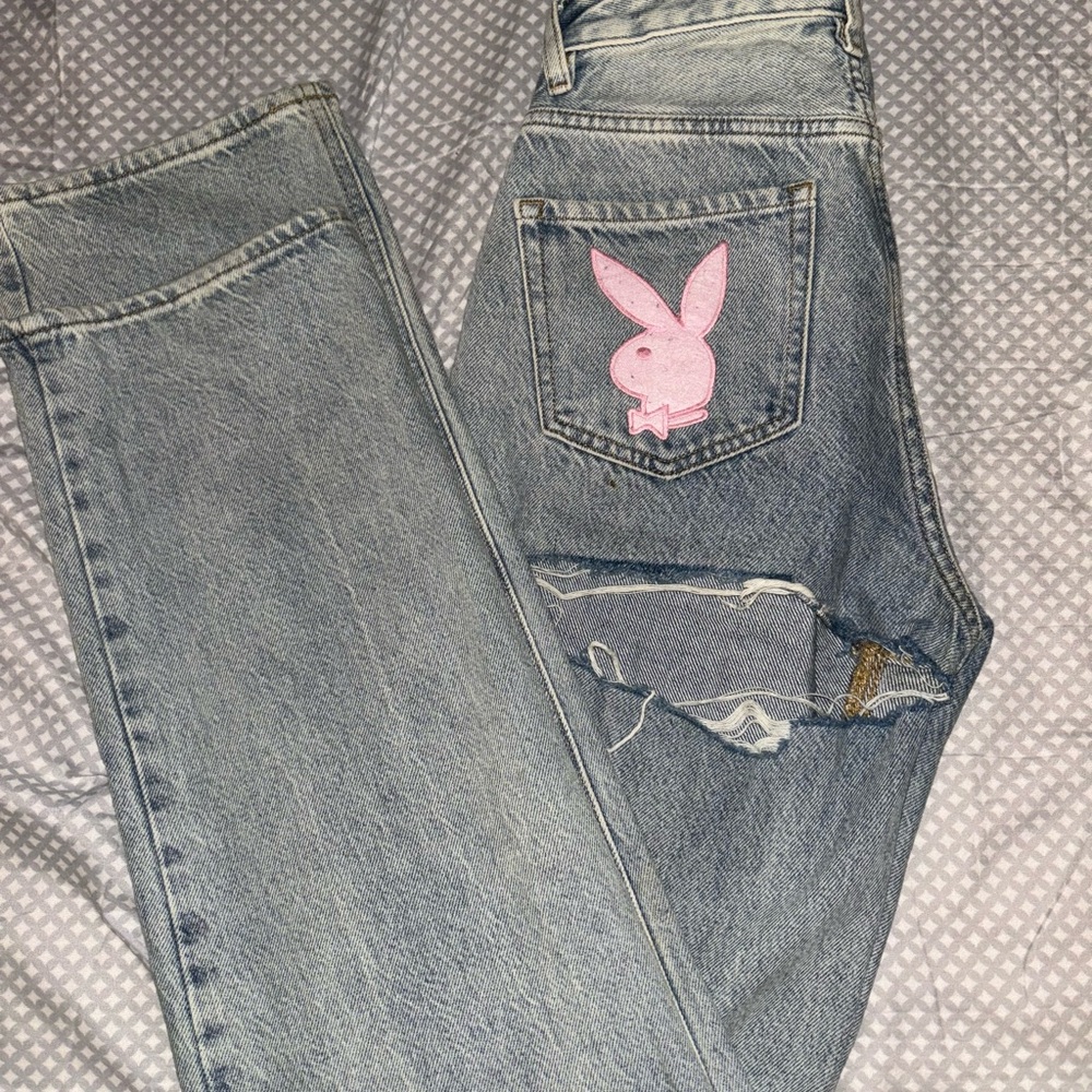 PLAYBOY Gray and Pink Straight Leg Jeans